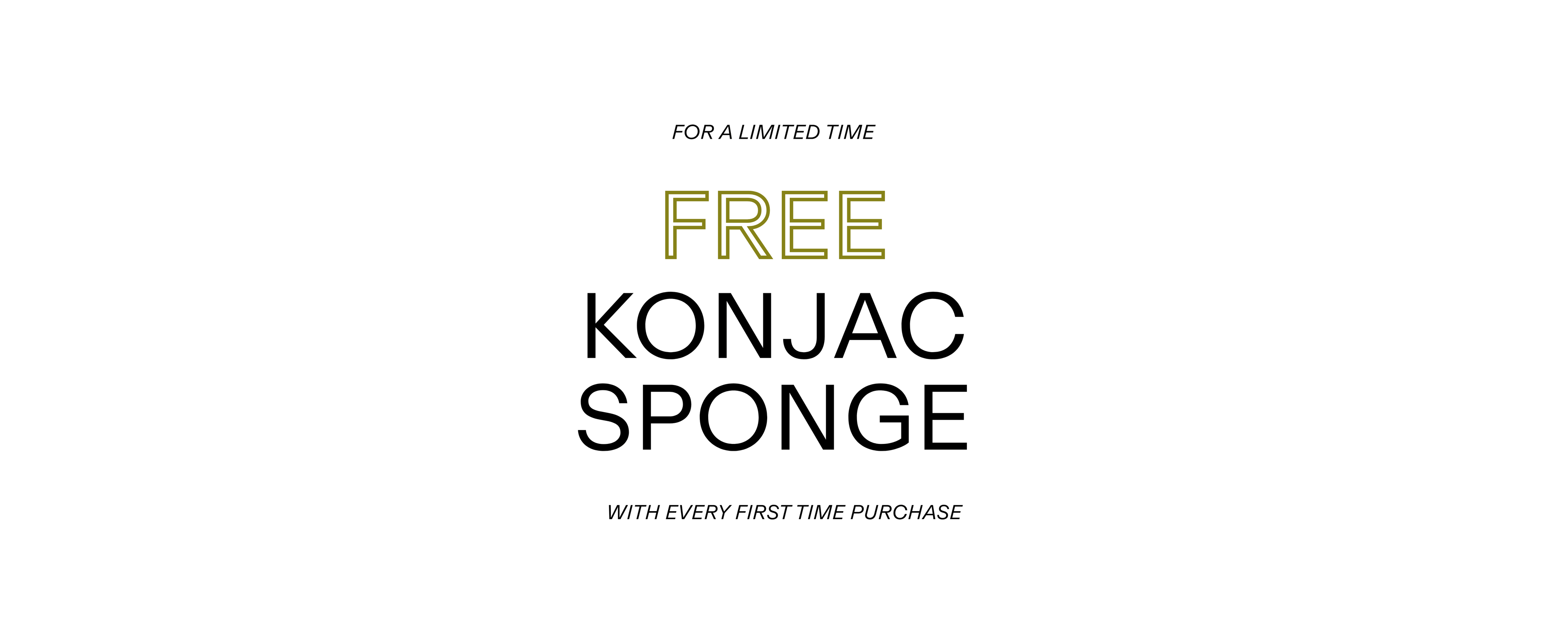 Promotional text offering a free konjac sponge with every first-time purchase.