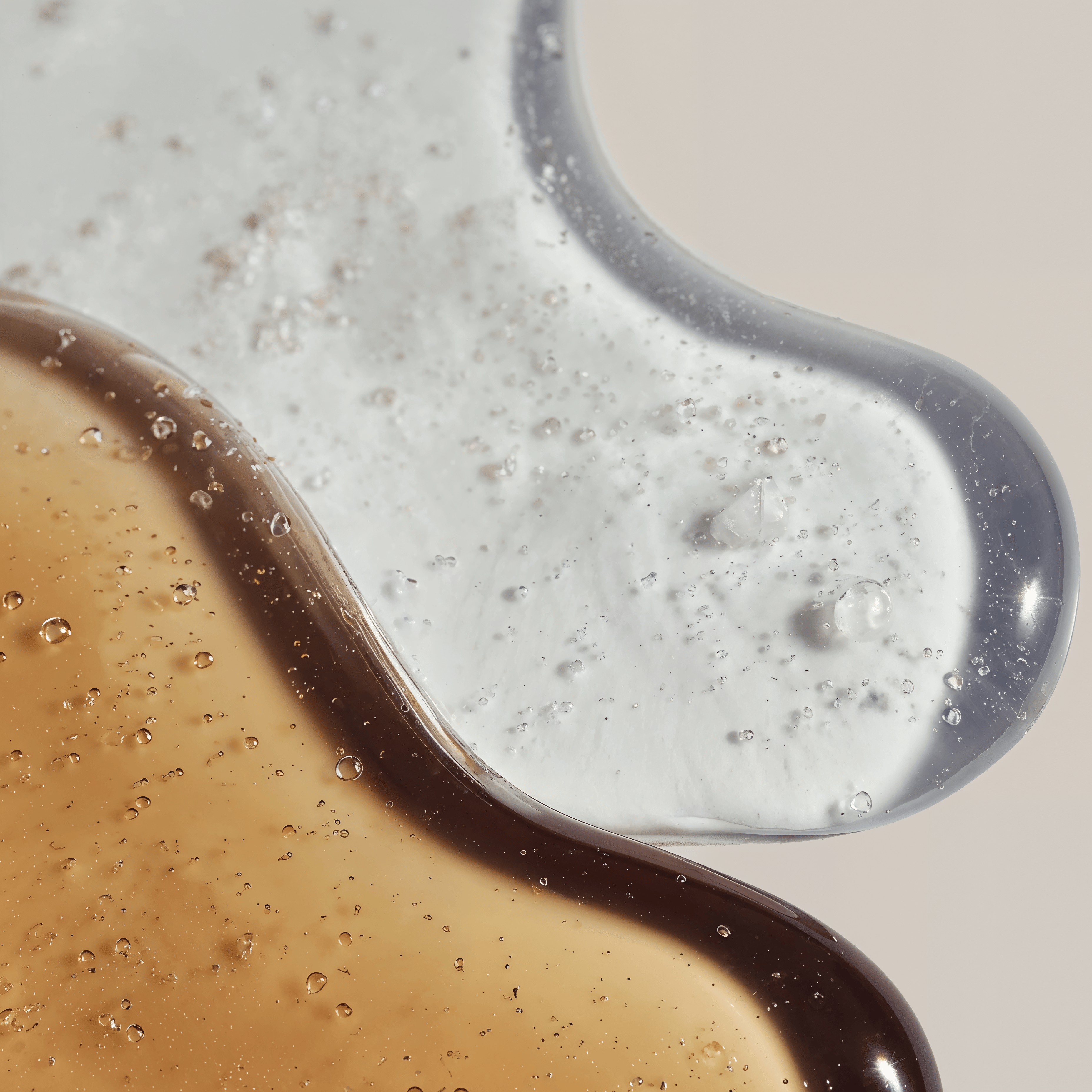 Close-up of skincare gel and serum textures representing Blanchard Skincare's clean formula philosophy